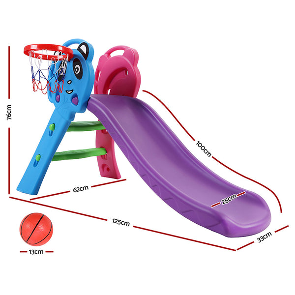 Panda Slide Set with Basketball Hoop Indoor Outdoor 1.0m (Blue/Purple)