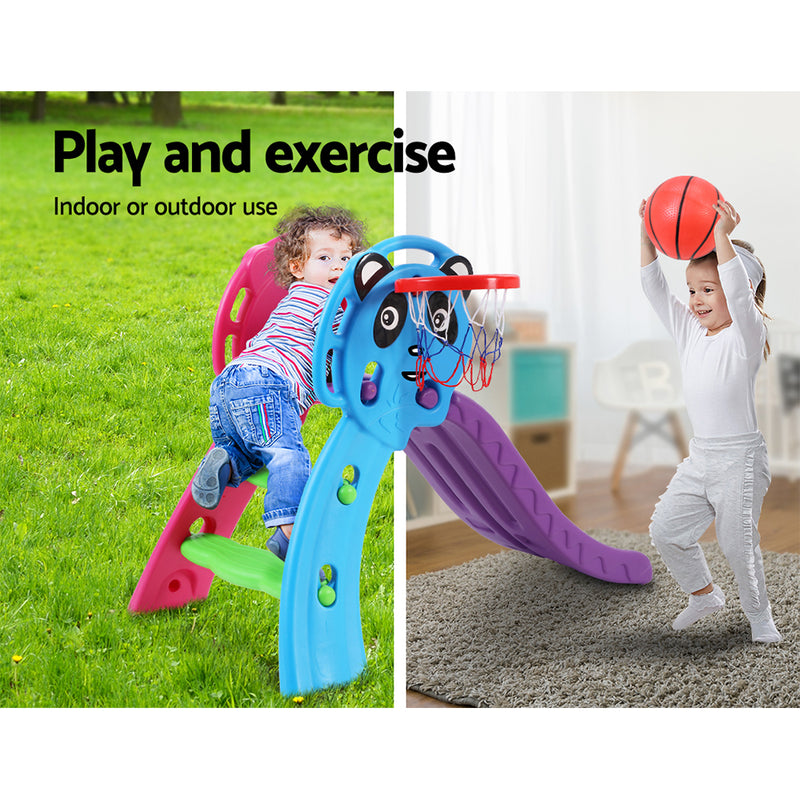 Panda Slide Set with Basketball Hoop Indoor Outdoor 1.0m (Blue/Purple)