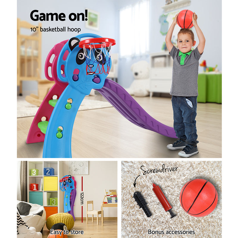 Panda Slide Set with Basketball Hoop Indoor Outdoor 1.0m (Blue/Purple)