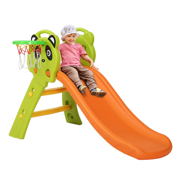 Panda Slide Set with Basketball Hoop Indoor Outdoor 1.0m (Green/Orange)