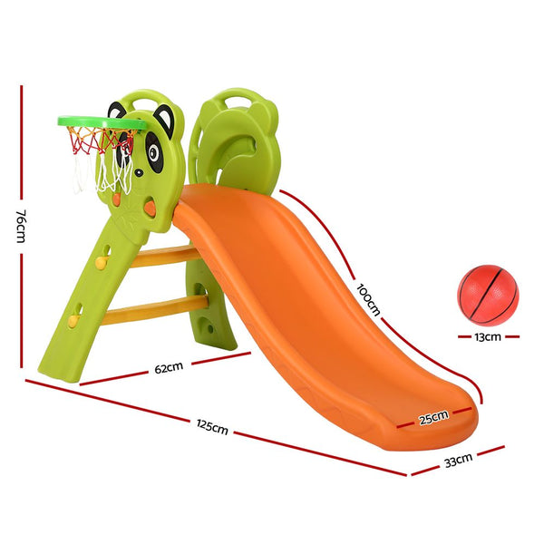 Panda Slide Set with Basketball Hoop Indoor Outdoor 1.0m (Green/Orange)