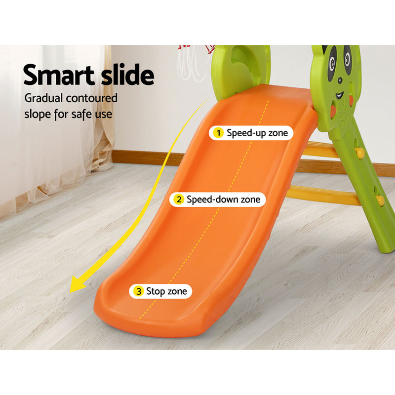 Panda Slide Set with Basketball Hoop Indoor Outdoor 1.0m (Green/Orange)