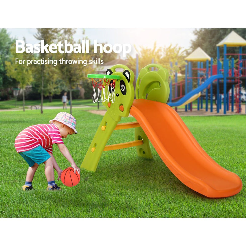 Panda Slide Set with Basketball Hoop Indoor Outdoor 1.0m (Green/Orange)