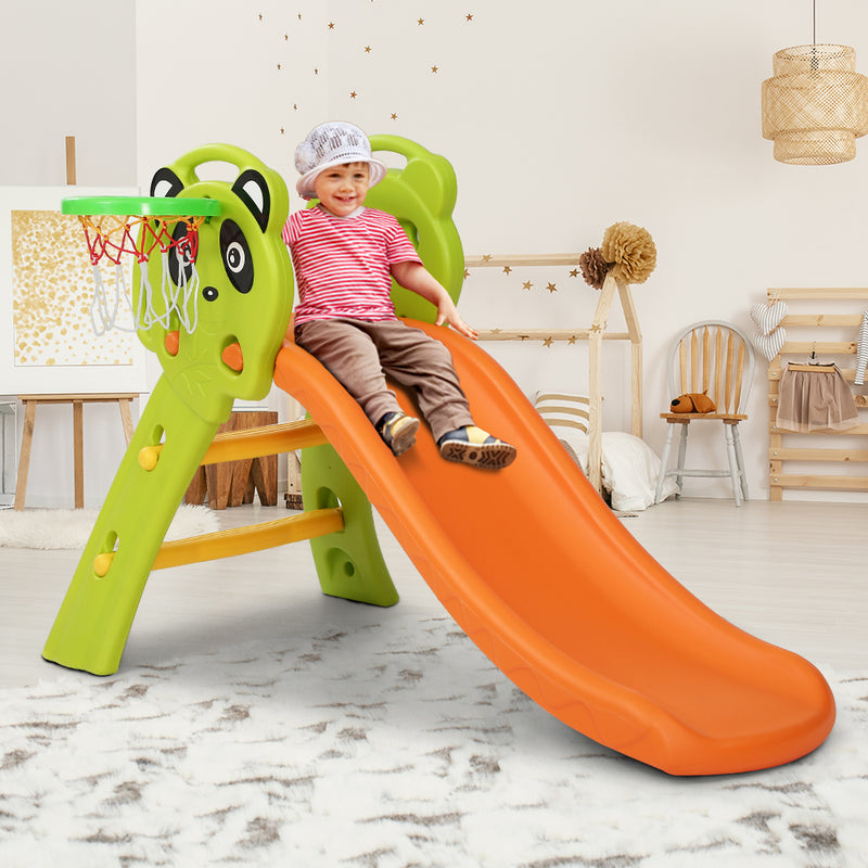 Panda Slide Set with Basketball Hoop Indoor Outdoor 1.0m (Green/Orange)