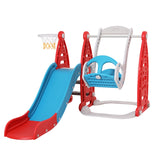 Kids Slide & Swing Set with Soccer Goal, Ring Toss & Two Basketball Hoops (Red)