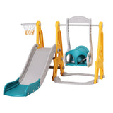 Kids Slide & Adjustable Swing Set with Basketball Hoop (Green)