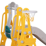 Kids Slide & Adjustable Swing Set with Basketball Hoop (Green)