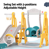 Kids Slide & Adjustable Swing Set with Basketball Hoop (Green)