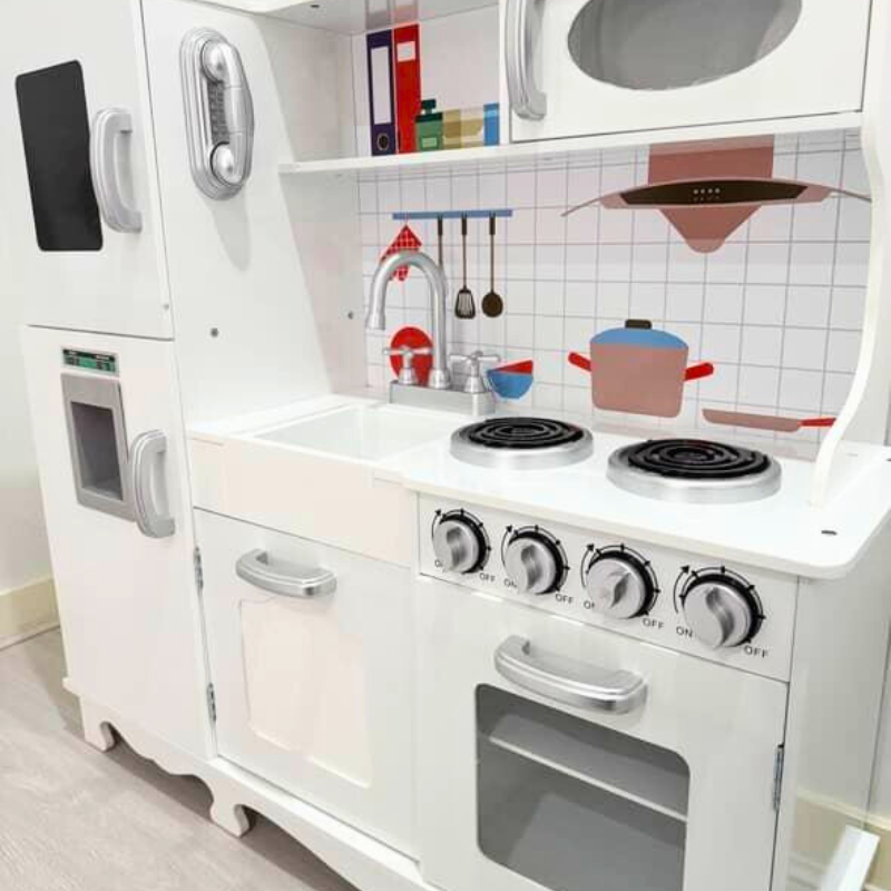 Kids Apartment-Style Wooden Kitchen Play Set with Appliances