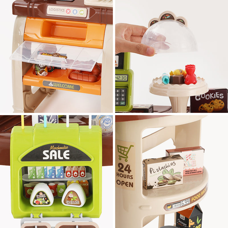 Kids Pretend Convenience Store Checkout with Cash Register, Coffee Machine and Accessories