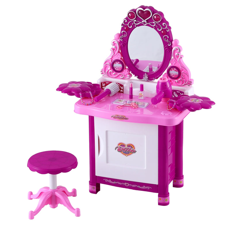 Kids Pretend Makeup Vanity Station with Mirror, Princess Stool, Jewellery Boxes and Accessories