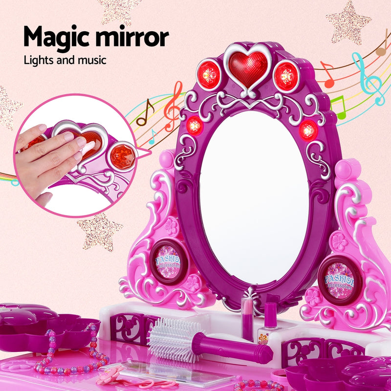Kids Pretend Makeup Vanity Station with Mirror, Princess Stool, Jewellery Boxes and Accessories