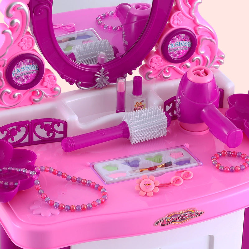 Kids Pretend Makeup Vanity Station with Mirror, Princess Stool, Jewellery Boxes and Accessories