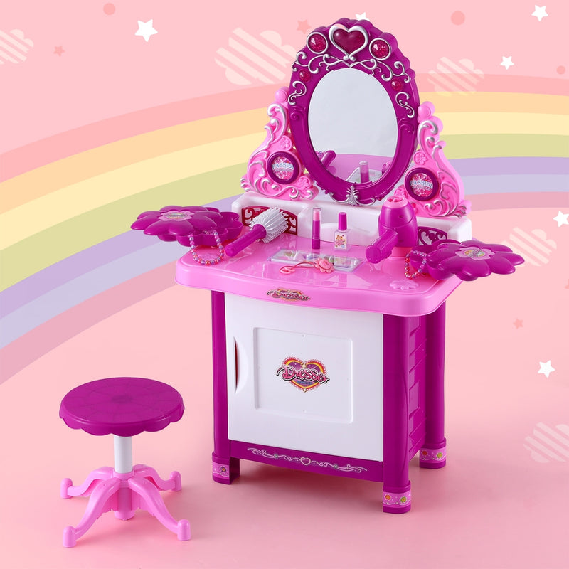 Kids Pretend Makeup Vanity Station with Mirror, Princess Stool, Jewellery Boxes and Accessories