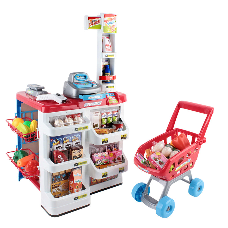 Kids Pretend Supermarket Checkout with Scanner, Cash Register, Trolley and Products