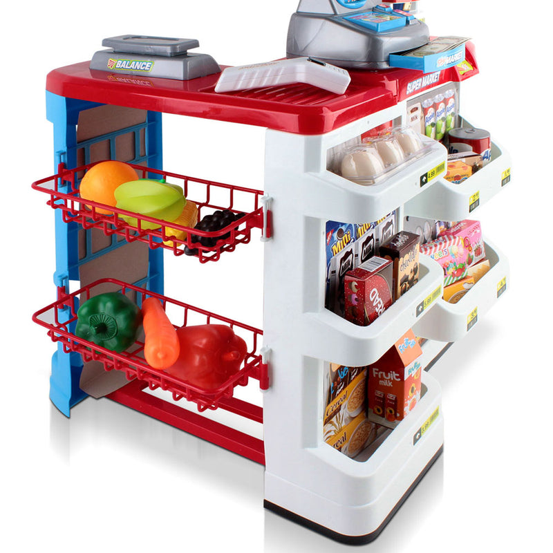 Kids Pretend Supermarket Checkout with Scanner, Cash Register, Trolley and Products