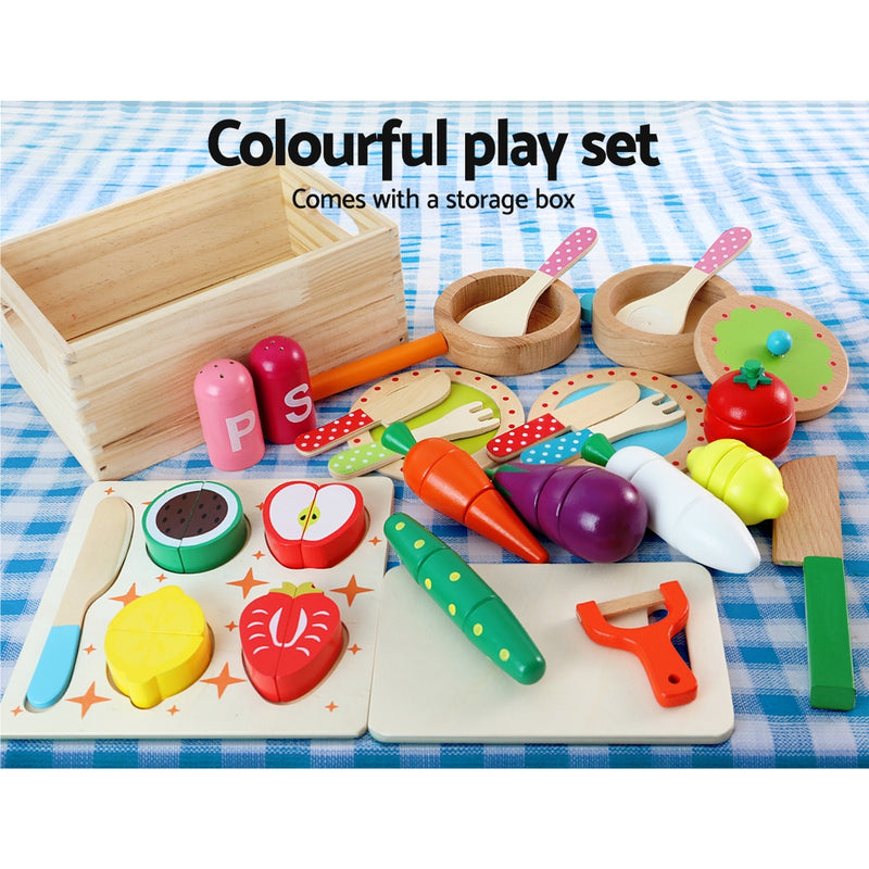 Kids Pretend Kitchen Wooden Accessories and Magnetic Ingredients