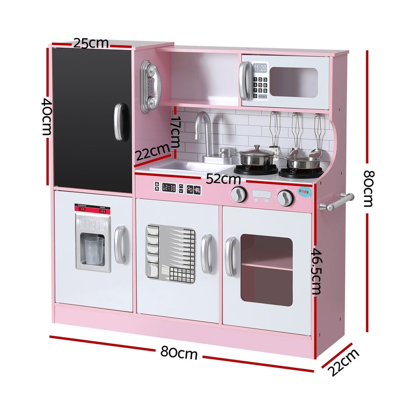 Kids Modern Classic Style Wooden Kitchen Play Set With Appliances & Accessories