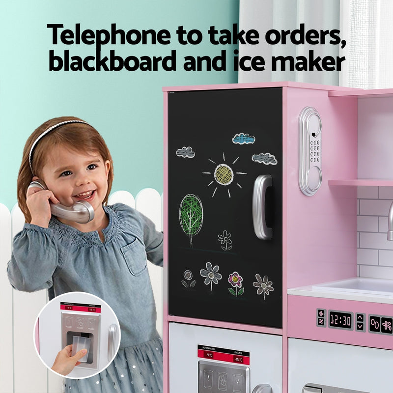 Kids Modern Classic Style Wooden Kitchen Play Set With Appliances & Accessories