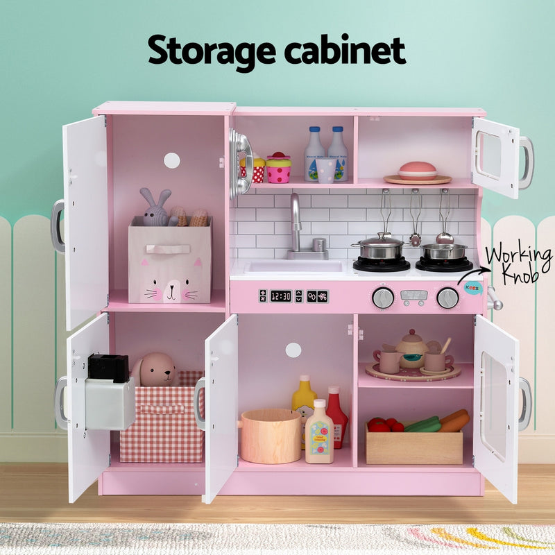 Kids Modern Classic Style Wooden Kitchen Play Set With Appliances & Accessories