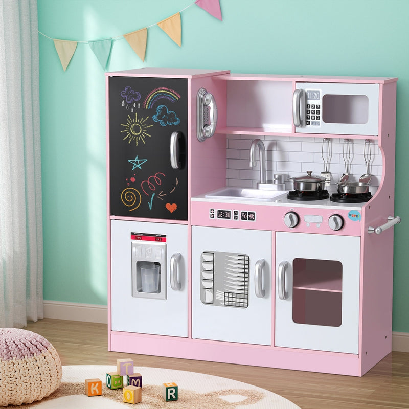 Kids Modern Classic Style Wooden Kitchen Play Set With Appliances & Accessories