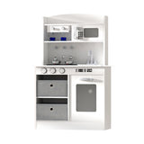Kids Modern Style Wooden Kitchen Play Set with Appliances, Coffee/Tea Station and Accessories
