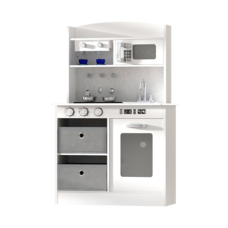 Kids Modern Style Wooden Kitchen Play Set with Appliances, Coffee/Tea Station and Accessories