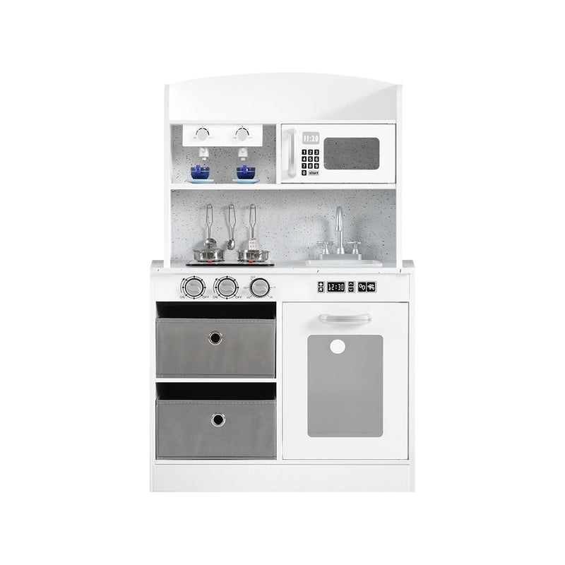 Kids Modern Style Wooden Kitchen Play Set with Appliances, Coffee/Tea Station and Accessories