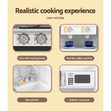 Kids Modern Style Wooden Kitchen Play Set with Appliances, Coffee/Tea Station and Accessories