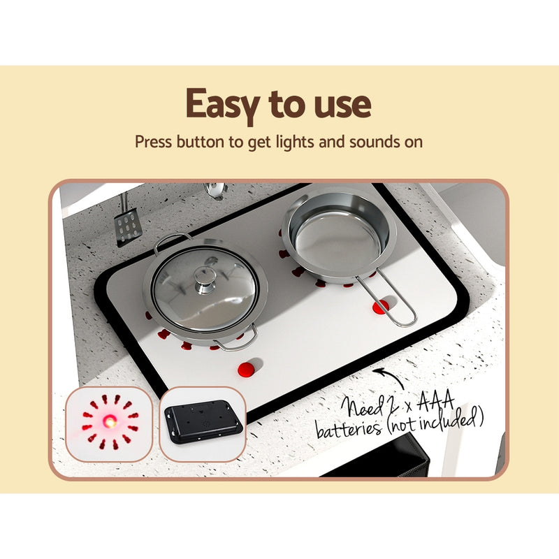Kids Modern Style Wooden Kitchen Play Set with Appliances, Coffee/Tea Station and Accessories