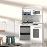 Kids Modern Style Wooden Kitchen Play Set with Appliances, Coffee/Tea Station and Accessories