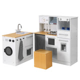 Kids Multi-Piece Wooden Kitchen Playset with Coffee Maker, Appliances & Utensils