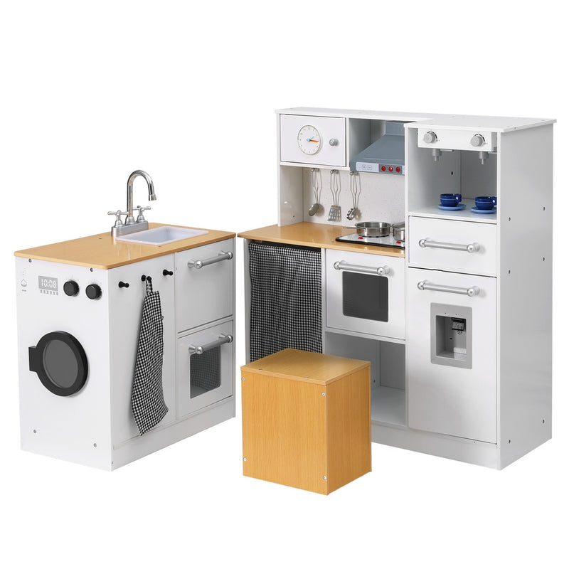Kids Multi-Piece Wooden Kitchen Playset with Coffee Maker, Appliances & Utensils