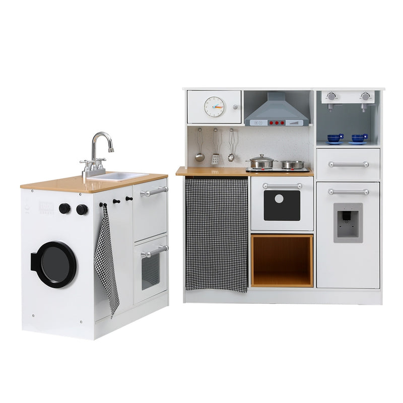 Kids Multi-Piece Wooden Kitchen Playset with Coffee Maker, Appliances & Utensils