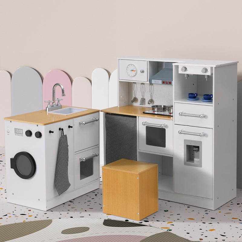 Kids Multi-Piece Wooden Kitchen Playset with Coffee Maker, Appliances & Utensils