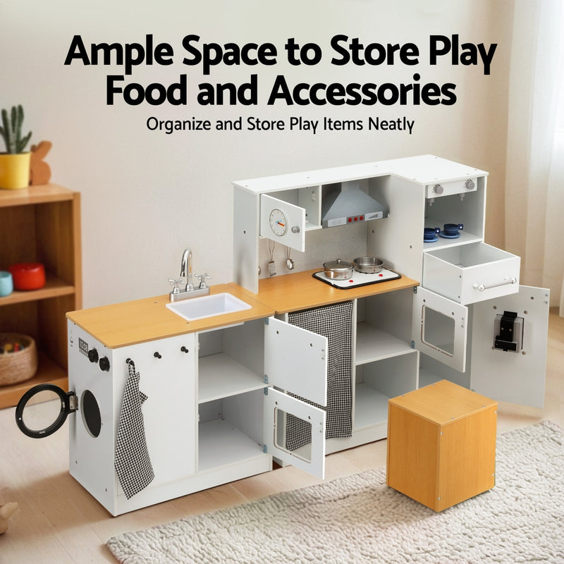 Kids Multi-Piece Wooden Kitchen Playset with Coffee Maker, Appliances & Utensils