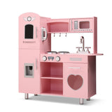 Kids Retro Style Wooden Kitchen Play Set with Appliances (Pink)