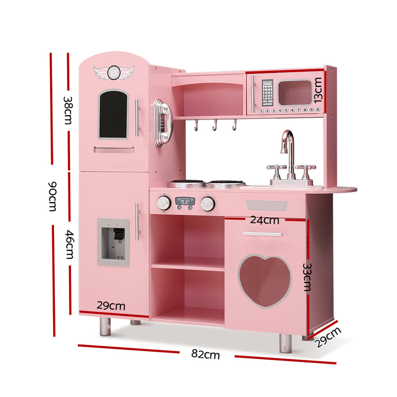 Kids Retro Style Wooden Kitchen Play Set with Appliances (Pink)