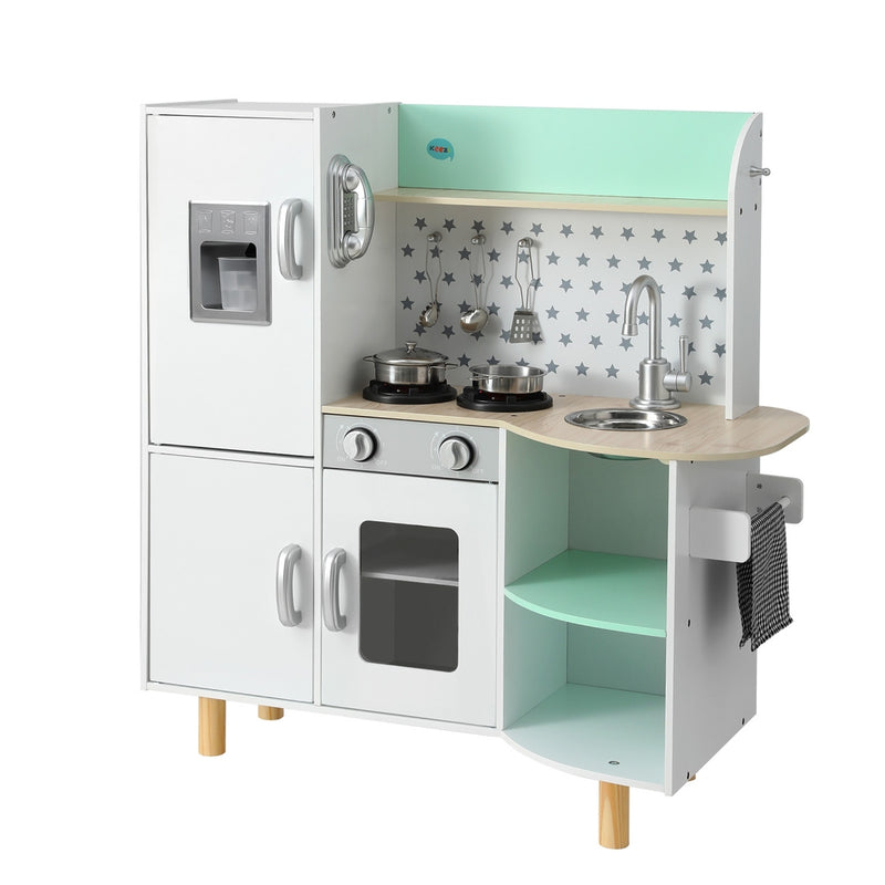 Kids Wooden Kitchen Play Set with Stove, Oven, Ice Maker Fridge & Phone