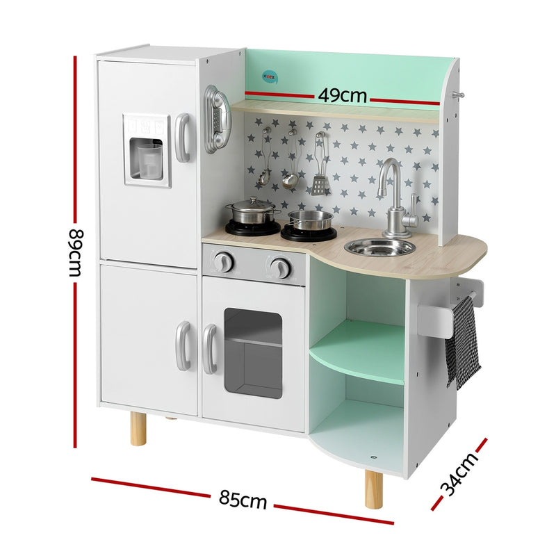 Kids Wooden Kitchen Play Set with Stove, Oven, Ice Maker Fridge & Phone