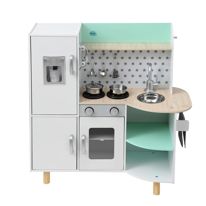Kids Wooden Kitchen Play Set with Stove, Oven, Ice Maker Fridge & Phone