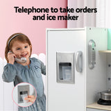Kids Wooden Kitchen Play Set with Stove, Oven, Ice Maker Fridge & Phone