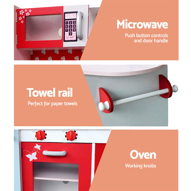 Kids Wooden Kitchen Play Set with Fridge and Oven