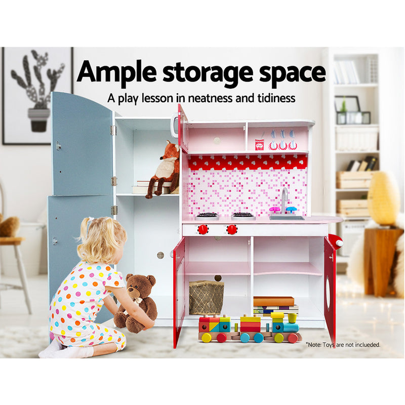 Kids Wooden Kitchen Play Set with Fridge and Oven