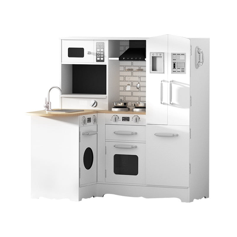Kids Modern Style Wooden Kitchen Play Set With Rangehood & Appliances