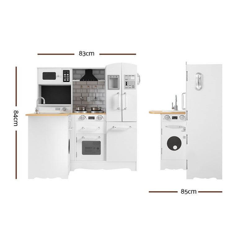 Kids Modern Style Wooden Kitchen Play Set With Rangehood & Appliances