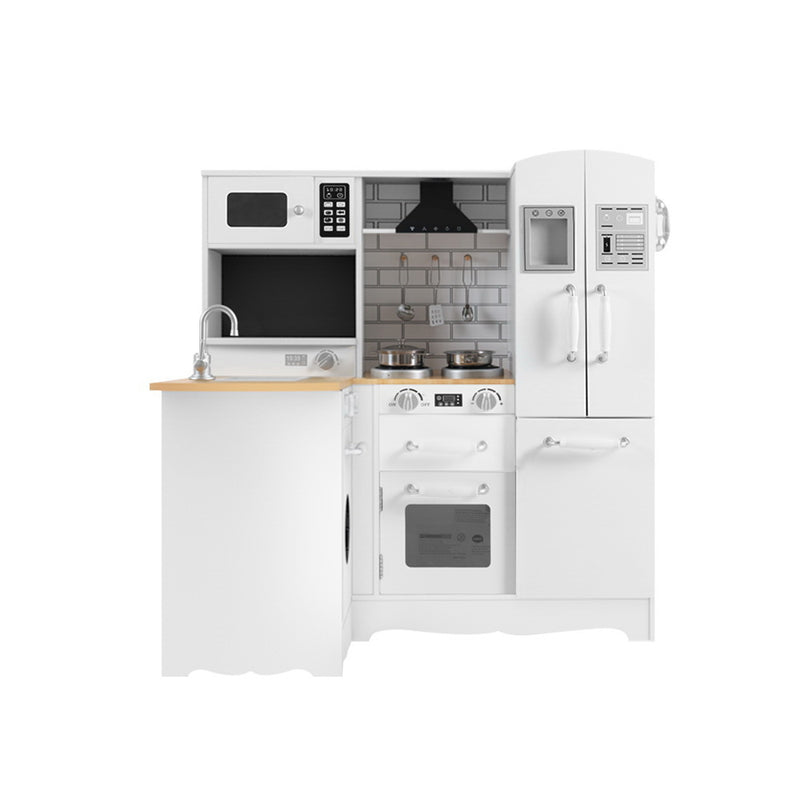 Kids Modern Style Wooden Kitchen Play Set With Rangehood & Appliances