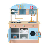 Kids Pastel Beach Style Wooden Kitchen Play Set with Appliances and Accessories