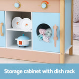 Kids Pastel Beach Style Wooden Kitchen Play Set with Appliances and Accessories