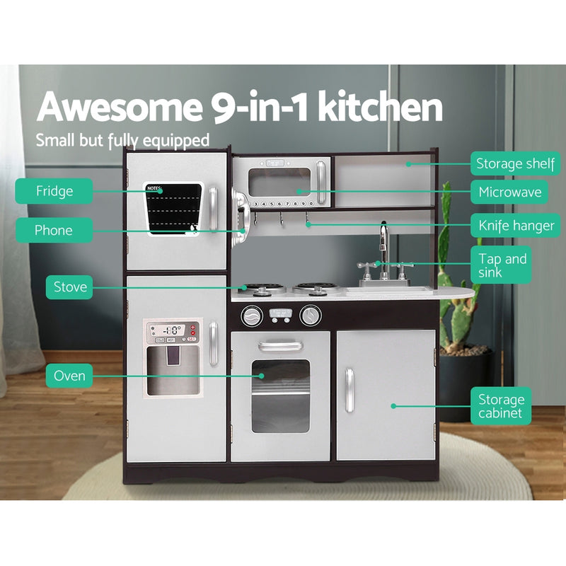 Kids Sleek-Design Wooden Kitchen Play Set with Appliances